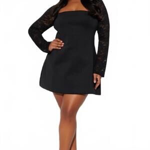 Fashion Nova Delia Lace Long Sleeve Mini Dress - Black